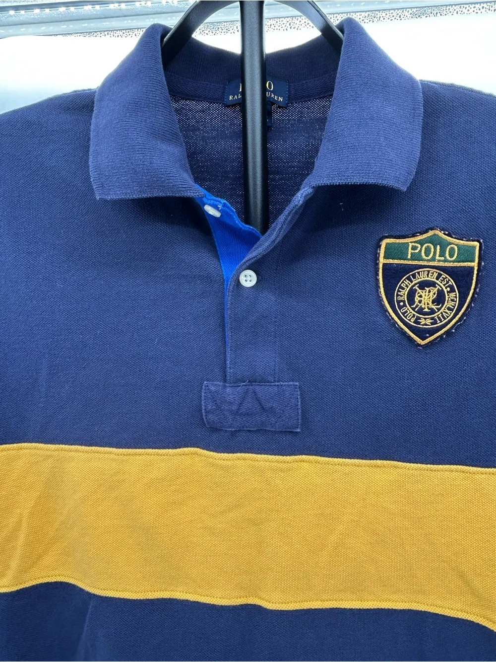 Polo by Ralph Lauren Boys Navy Blue Royal Blue Gold Stripe Shirt Size 14/16